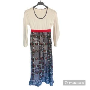 Sears Roebuck & Co Vintage 1970s prairie dress Maxi gingham Cottage-core Boho